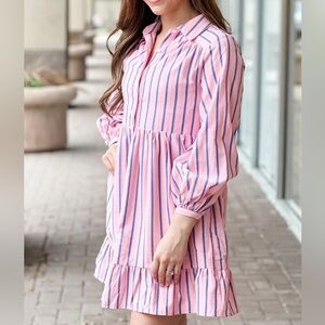 AUREUM Pink and Blue Striped long sleeve Dress size small